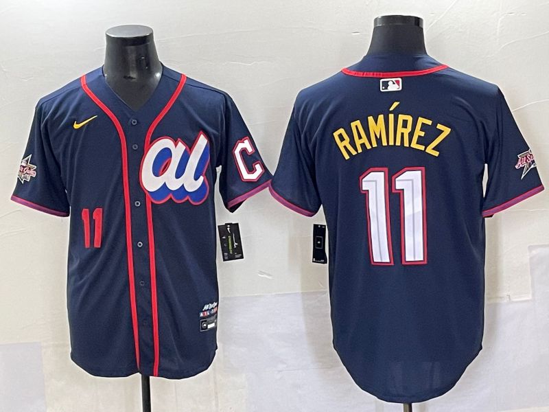 Men 2025 Cleveland Indians 11 Ramirez Blue All star Nike MLB Jersey style 3